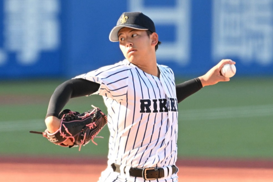 早大戦に先発した立大・田中優飛【写真：徳原隆元】