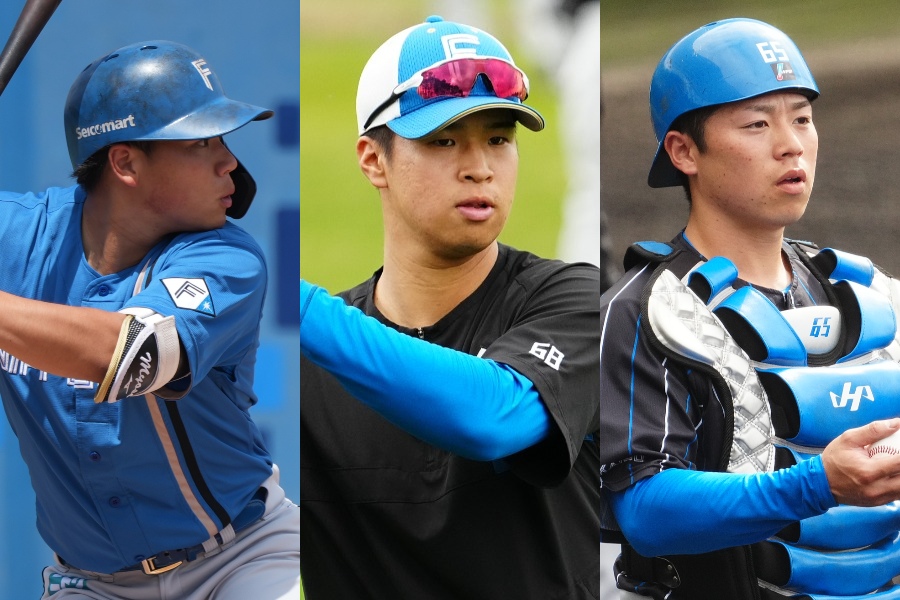 日本ハムから戦力外通告を受けた明瀬諒介、松岡洸希、梅林優貴【写真:町田利衣、荒川祐史】