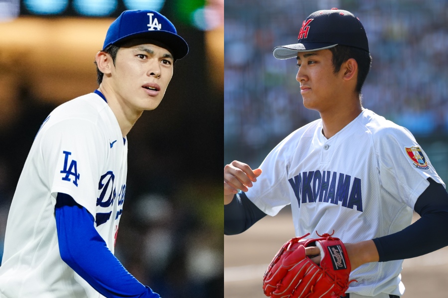ドジャース・佐々木朗希（左）と横浜・織田翔希【写真：黒澤崇、加治屋友輝】