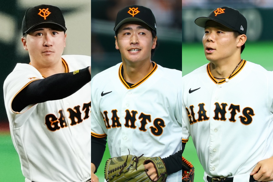 巨人・泉口友汰、西舘勇陽、佐々木俊輔(左から)【写真:加治屋友輝】