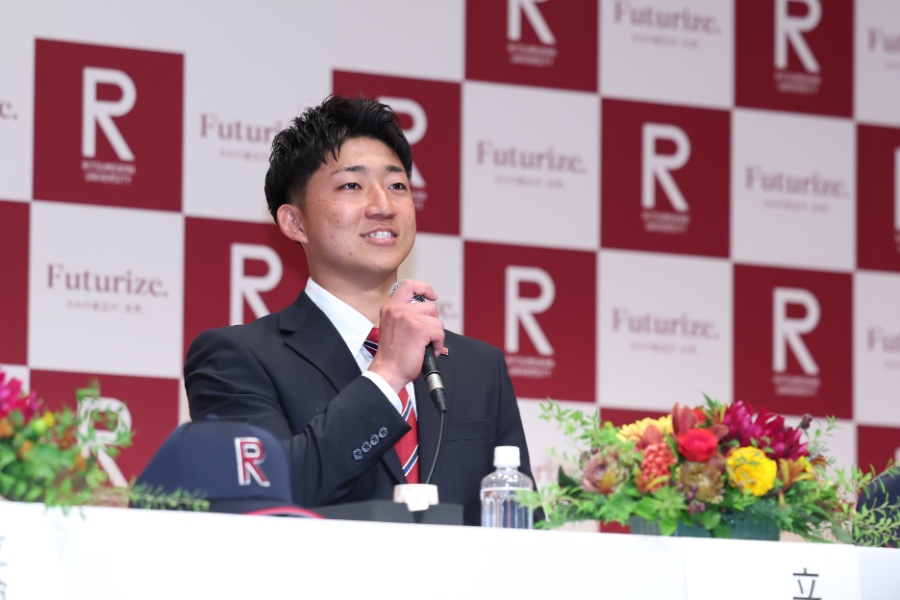 広島から2位指名を受けた立命館大・西野啓也【写真:加治屋友輝】