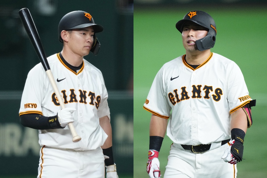 巨人・萩尾匡也(左)と浅野翔吾【写真:矢口亨】