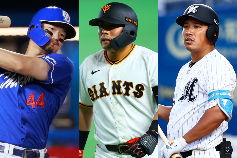中日・川越誠司、巨人・浅野翔吾、ロッテ・愛斗（左から）【写真：小池義弘、加治屋友輝】