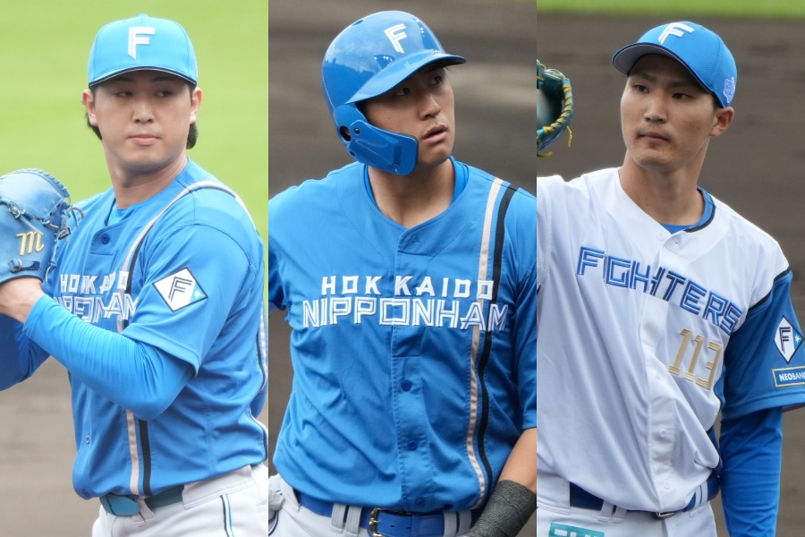 戦力外通告を受けた日本ハム・松本遼大、阪口樂、加藤大和(左から)【写真:町田利衣】