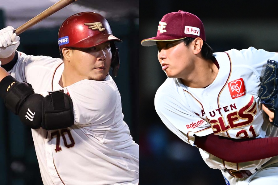 戦力外通告を受けた楽天・石原彪（左）と渡辺翔太【写真：古川剛伊】