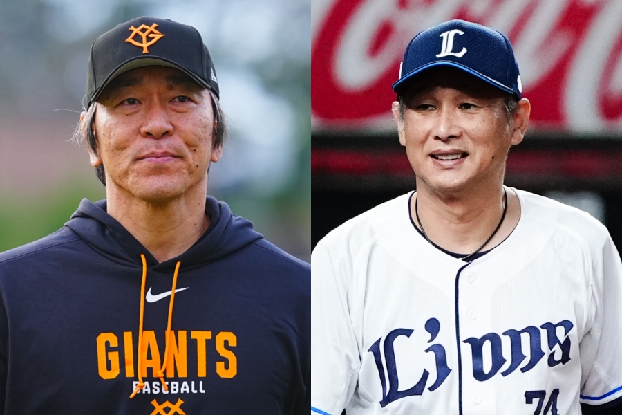 巨人・松井秀喜監督（左）と西武・西口文也監督【写真：荒川祐史】
