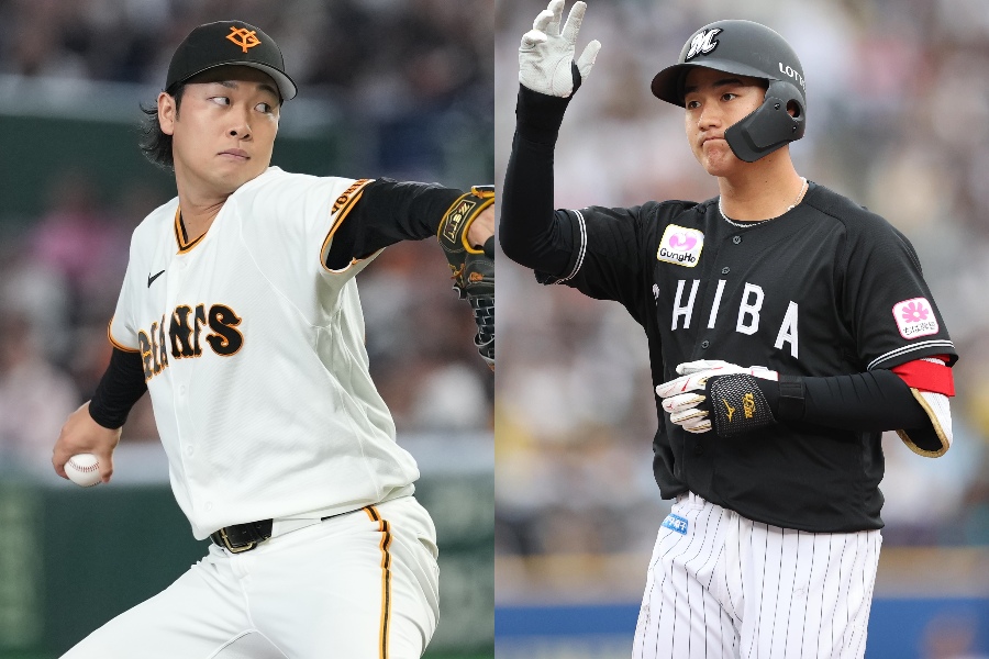 イベントに出場する巨人・山崎伊織(左)とロッテ西川史礁【写真:井上学、栗木一考】